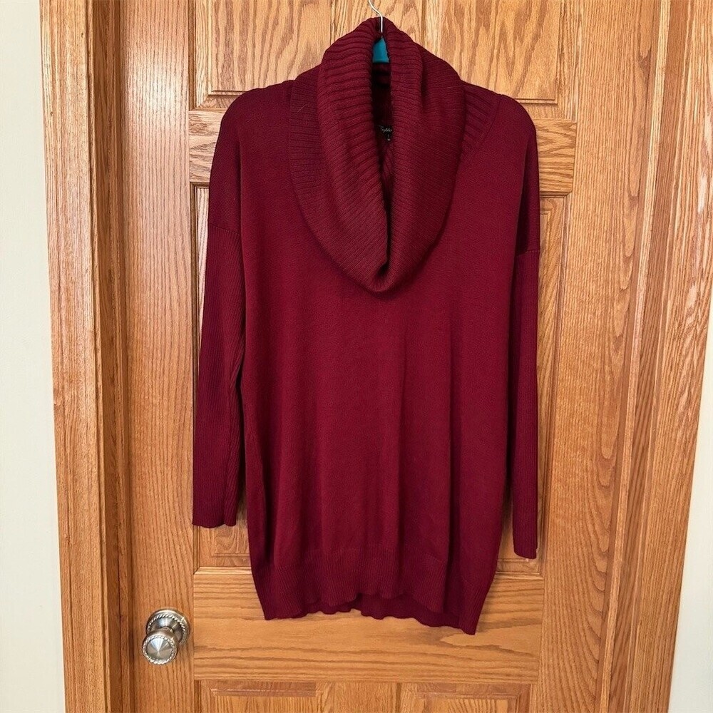 Cupio Sweater Womens XL Burgundy Cowl Neck Tunic Pullover Long Sleeve